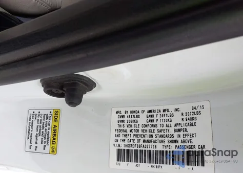 2015 Honda Accord Ex-L V-6 z USA, uszkodzony, nr VIN 1HGCR3F89FA027736